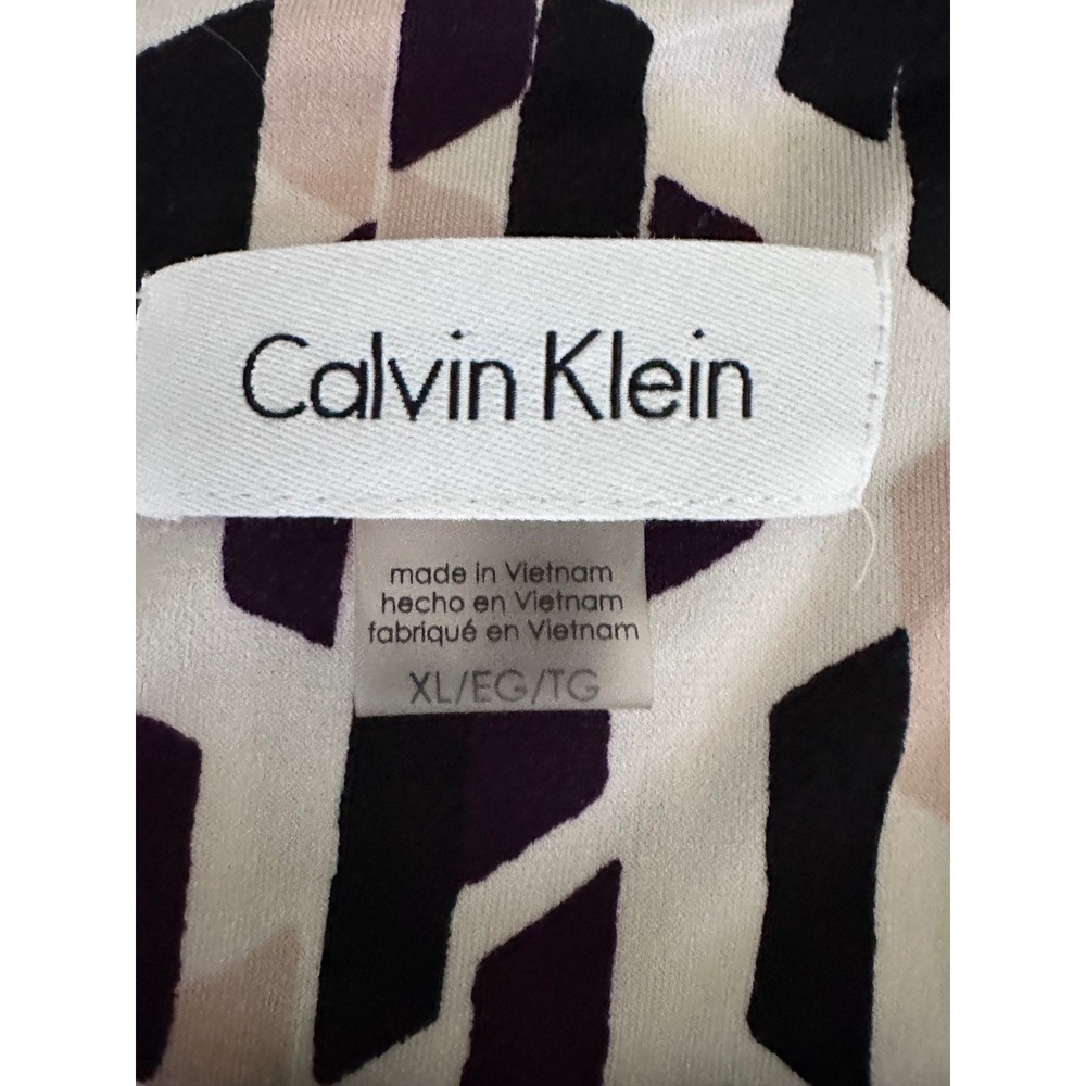 Calvin Klein Blouse Womens XL Pink Black Geometric Pleated Shell Polyester - Picture 14 of 16